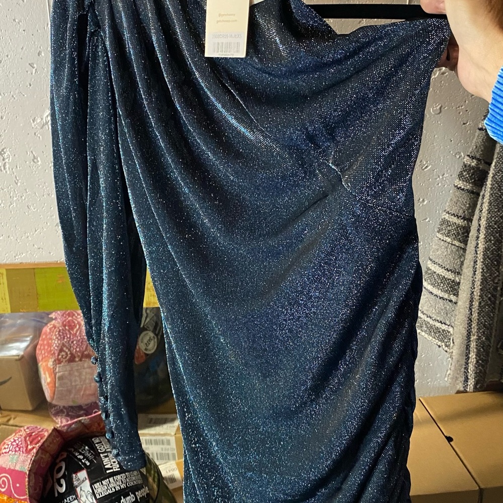 Shimmering One-Shoulder Dress in Midnight Blue